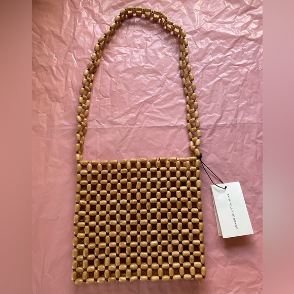 Anthropologie Faithfull the Brand NWT Bag Beaded Clutch Bag Natural Wooden $119 - Picture 6 of 14